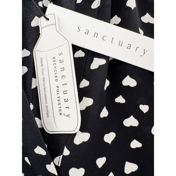 SANCTUARY Top Size L NEW Lizzie Sateen Tunic Black White Hearts Blouse - Picture 3 of 6